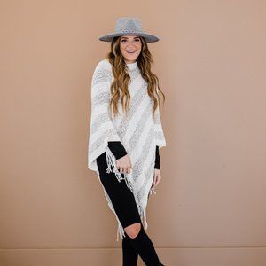 Striped Fringe Detail Poncho